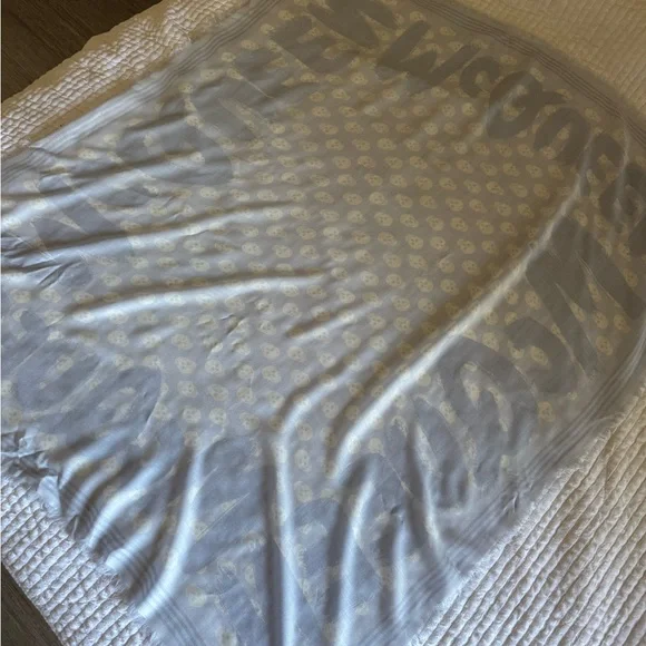 Alexander McQueen Graffiti Logo Skull Print Silk Biker Scarf Sky Blue NEW - Picture 7 of 8